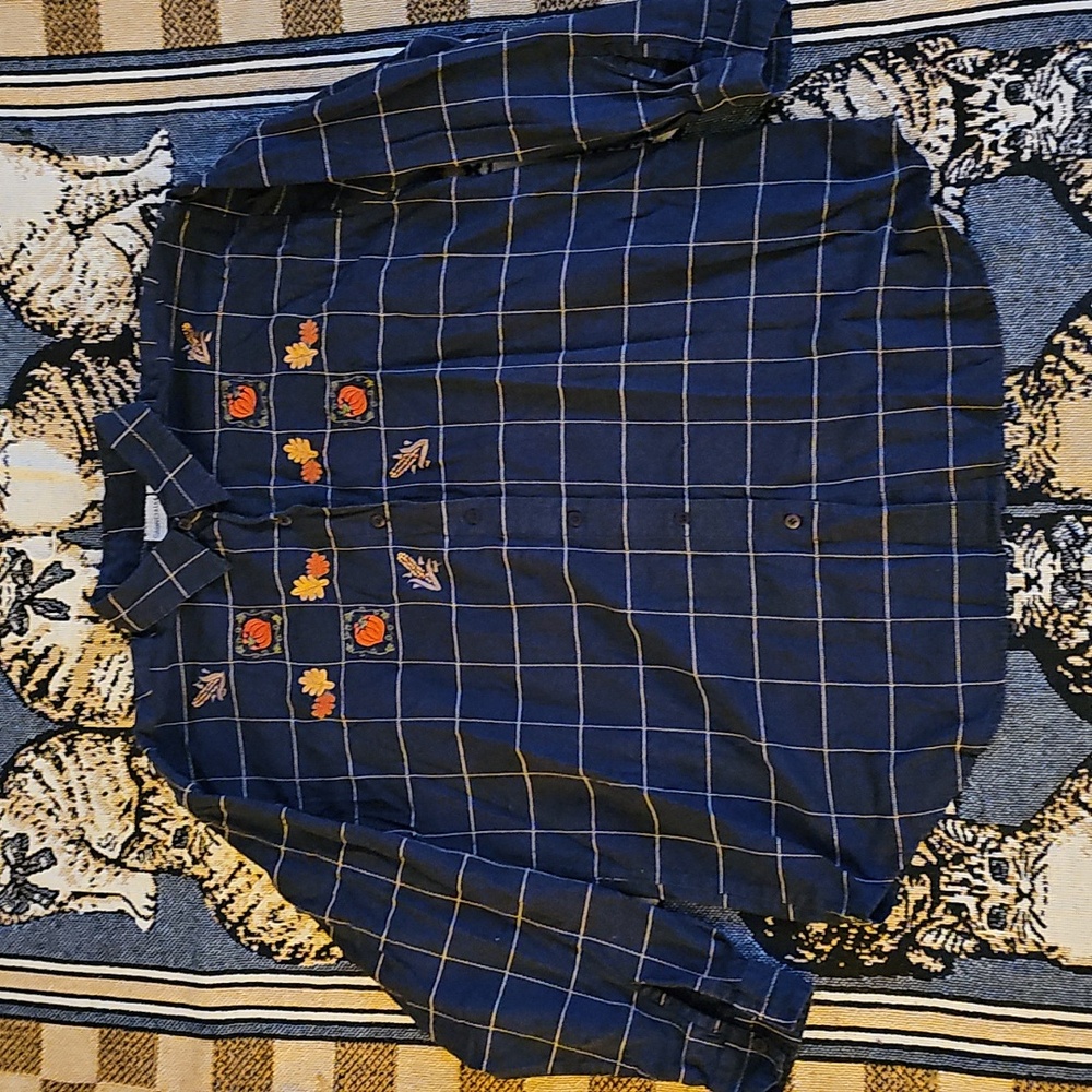 Cabin Creek vintage button top collared embroidered harvest design corn leaf b8